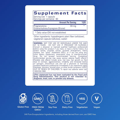 Pure Encapsulations Pregnenolone - 30 mg - Hormone Support - Memory Supplement - Gluten-free & Vegan - 60 Capsules