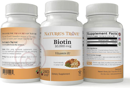 Nature's Trove Biotin 10,000 mcg Chewable Tablets, Cherry Flavour - 240 Easy Chew Tablets