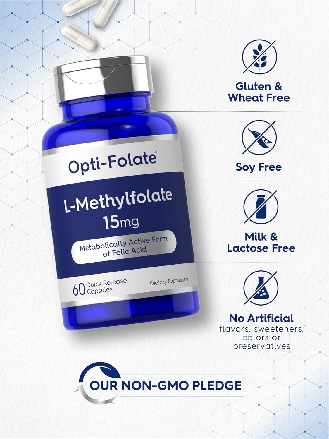 Carlyle L-Methylfolate 15 mg, 60 Capsules - Active Folate (5-MTHF) - Non-GMO, Gluten-free - görsel 5