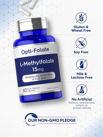 Carlyle L-Methylfolate 15 mg, 60 Capsules - Active Folate (5-MTHF) - Non-GMO, Gluten-free