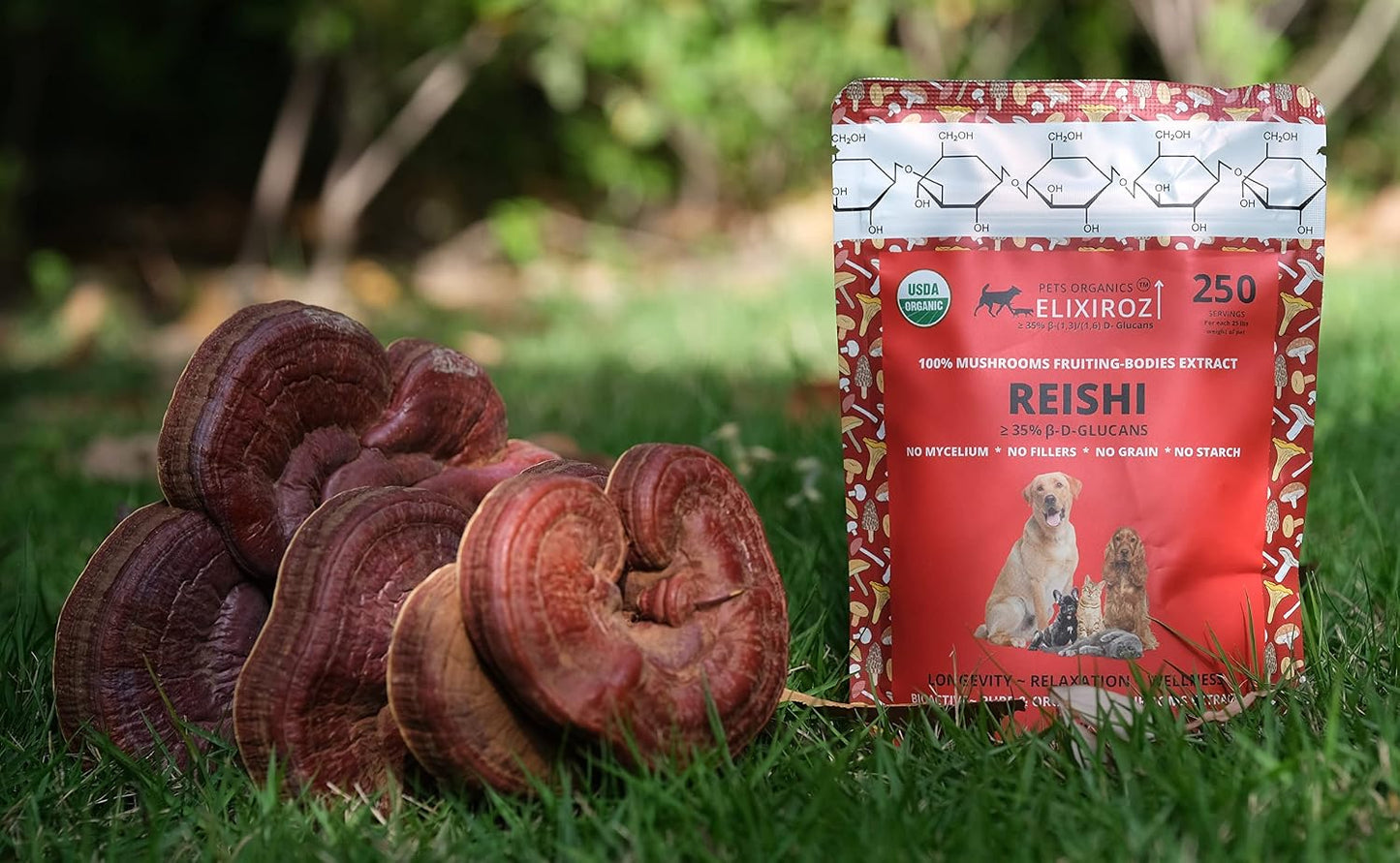 Reishi Mushroom Extract for Dogs & Cats – 35%+ Beta Glucans – Fruiting Body (8:1–12:1 Concentrated) – Immune Support, Calming & Relaxation – No Fillers – 250 Servings - görsel 3