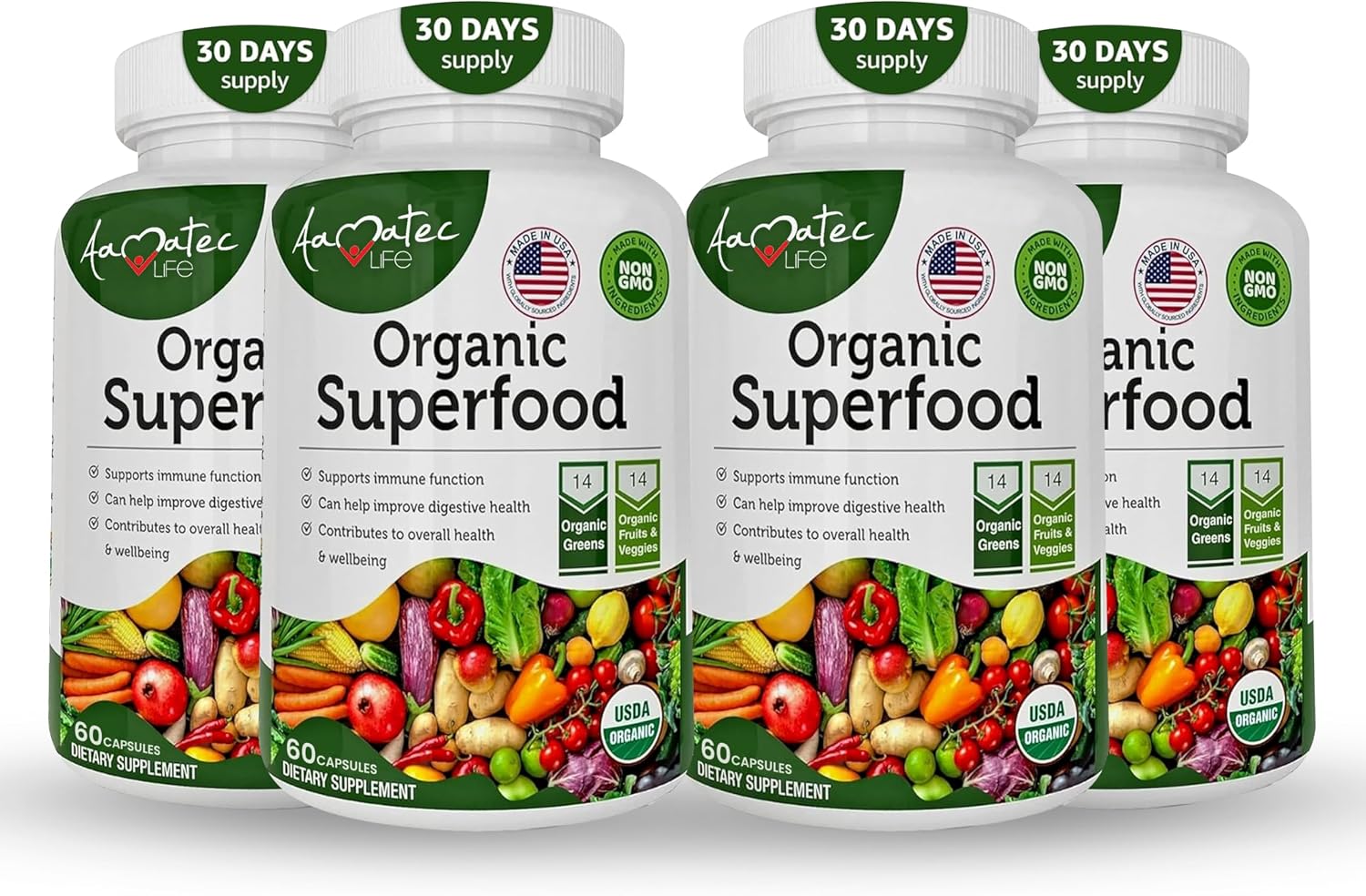 Organic Superfood Greens Fruits and Veggies Complex - 14 Greens & 14 Vegetables with Alfalfa - Non-GMO (120 Count, Pack of 2) - görsel 8