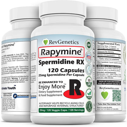 REVGENETICS Spermidine 25 mg | 120 Capsules | Wheat-Free Autophagy Support
