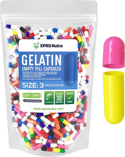 XPRS Nutra Size 3 Empty Gelatine Capsules - 500 Count - DIY Pill Capsule Filling - Pure Bovine Gel Caps (Black/Red)