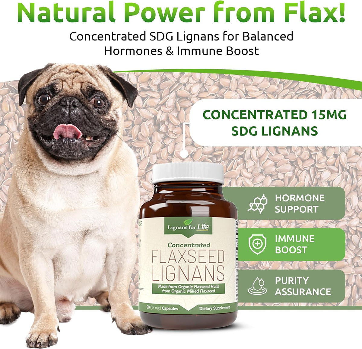 Lignans For Life Flaxseed Lignans for Dogs and People - Organic Flaxseed Supplement for Hormonal Support, 15mg, 90 Capsules - görsel 2
