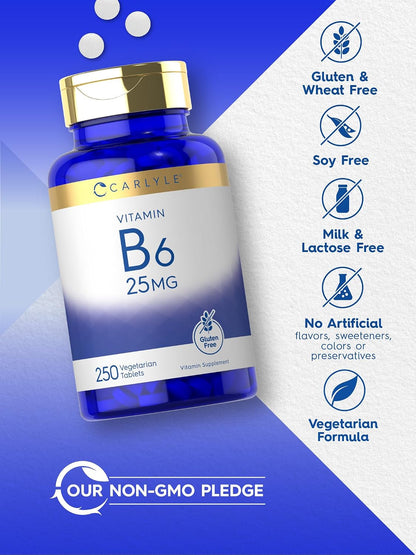 Carlyle Vitamin B6 25 mg | 250 Tablets | Pyridoxine Hydrochloride