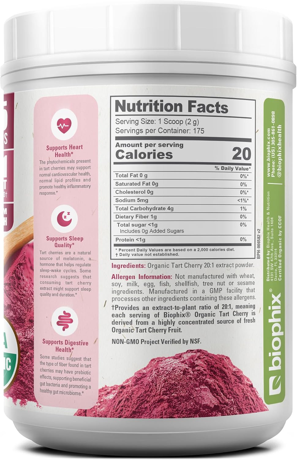 biophix Organic Tart Cherry Powder - 20:1 Extract, 350 g - Antioxidant-Rich Superfood - Supports Heart & Digestive Health - Natural Flavour - No Added Sugar - görsel 8