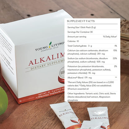 Young Living AlkaLime Stick Packs | 30 Sachets | Vitamin & Mineral Supplement | Digestive Wellness | Gentle on the Stomach | Infused with Calcium, Potassium, & Sodium