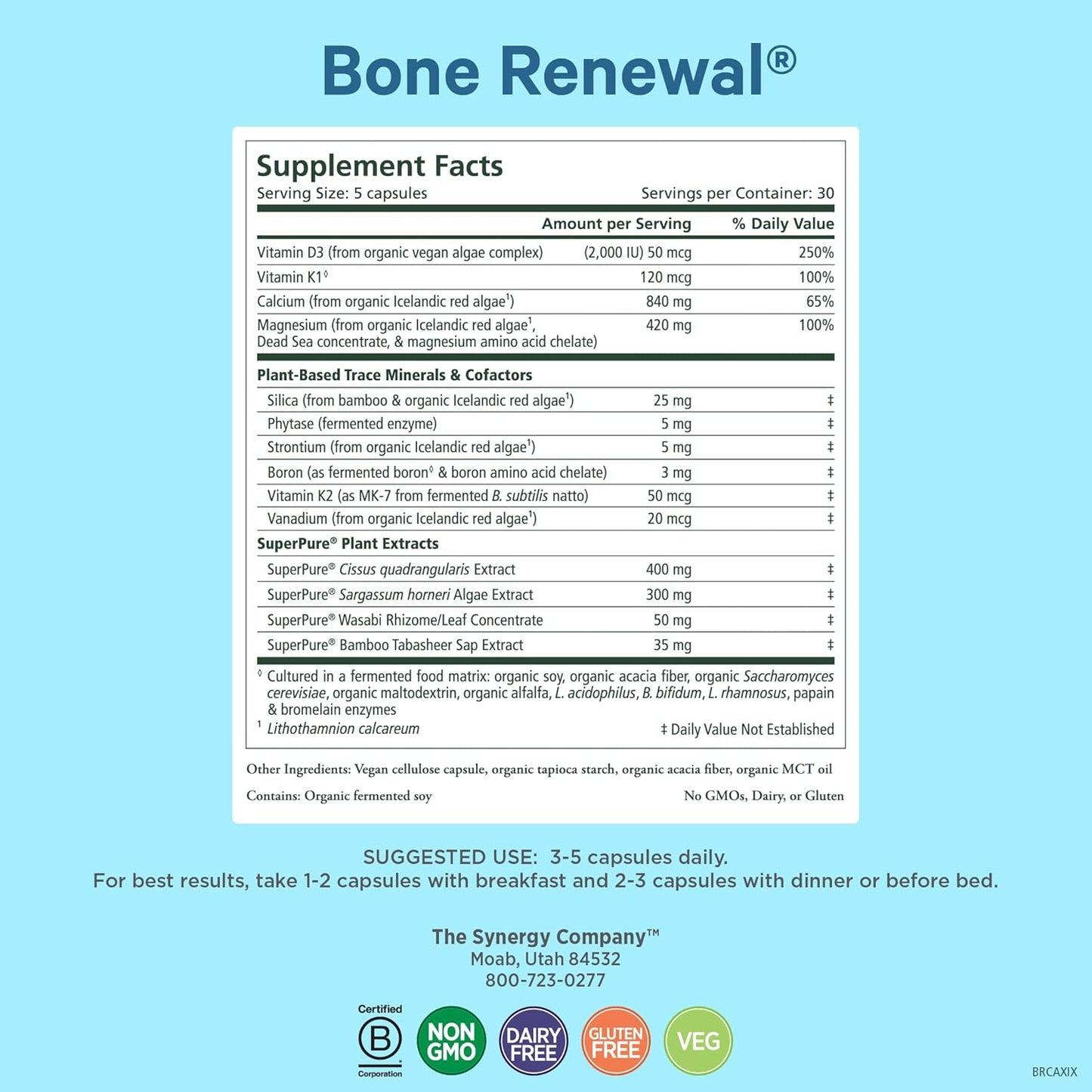 PURE SYNERGY Bone Renewal | Bio-available Calcium with Cofactors | Natural, Vegan Supplement with Vitamin D3, K2, Magnesium & Boron | for Lasting Bone Strength (150 Capsules) - görsel 2