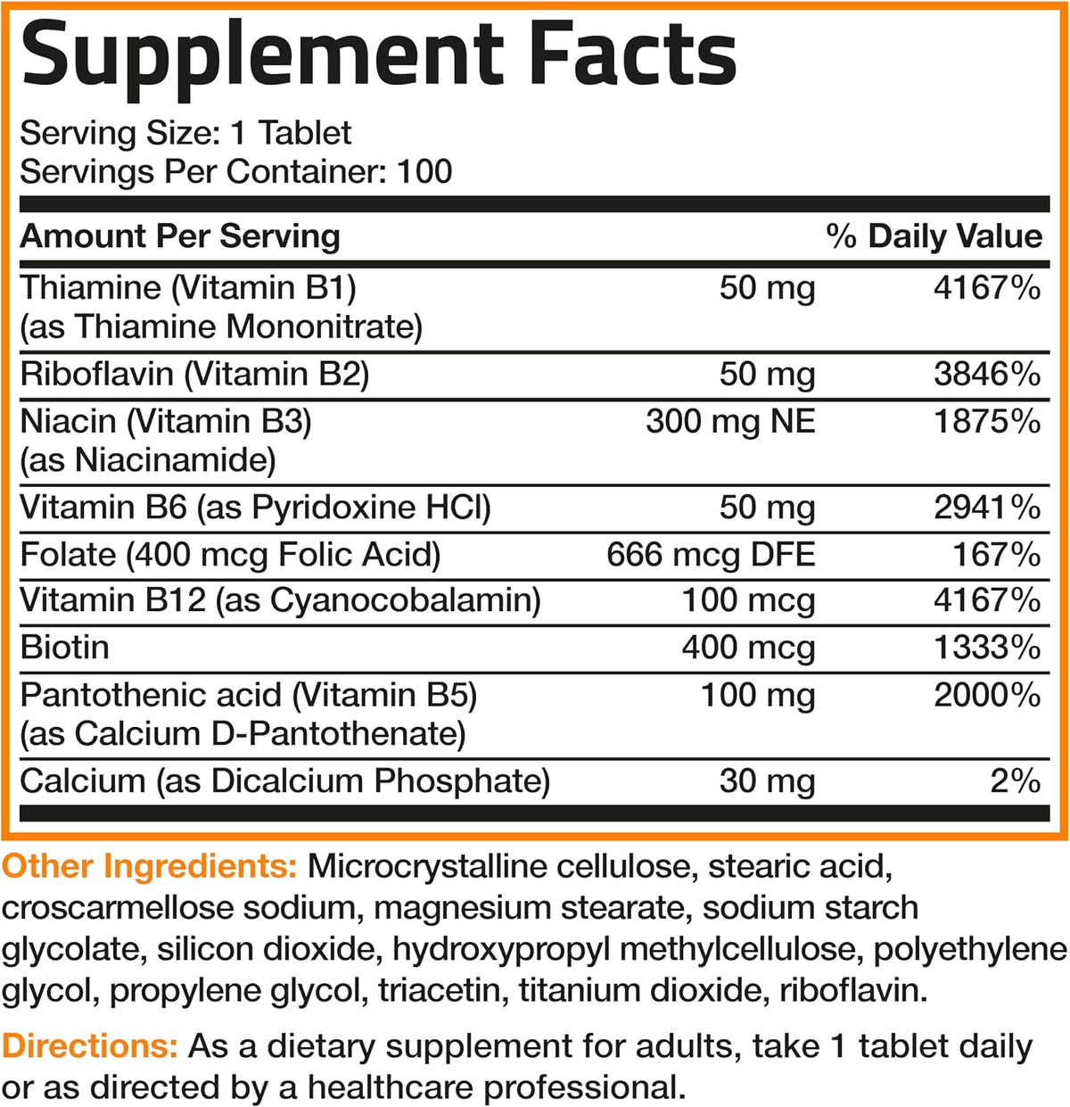 Bronson Vitamin B Complex (B1, B2, B3, B6, B9, B12, Biotin, Pantothenic Acid) - 100 Tablets - görsel 6