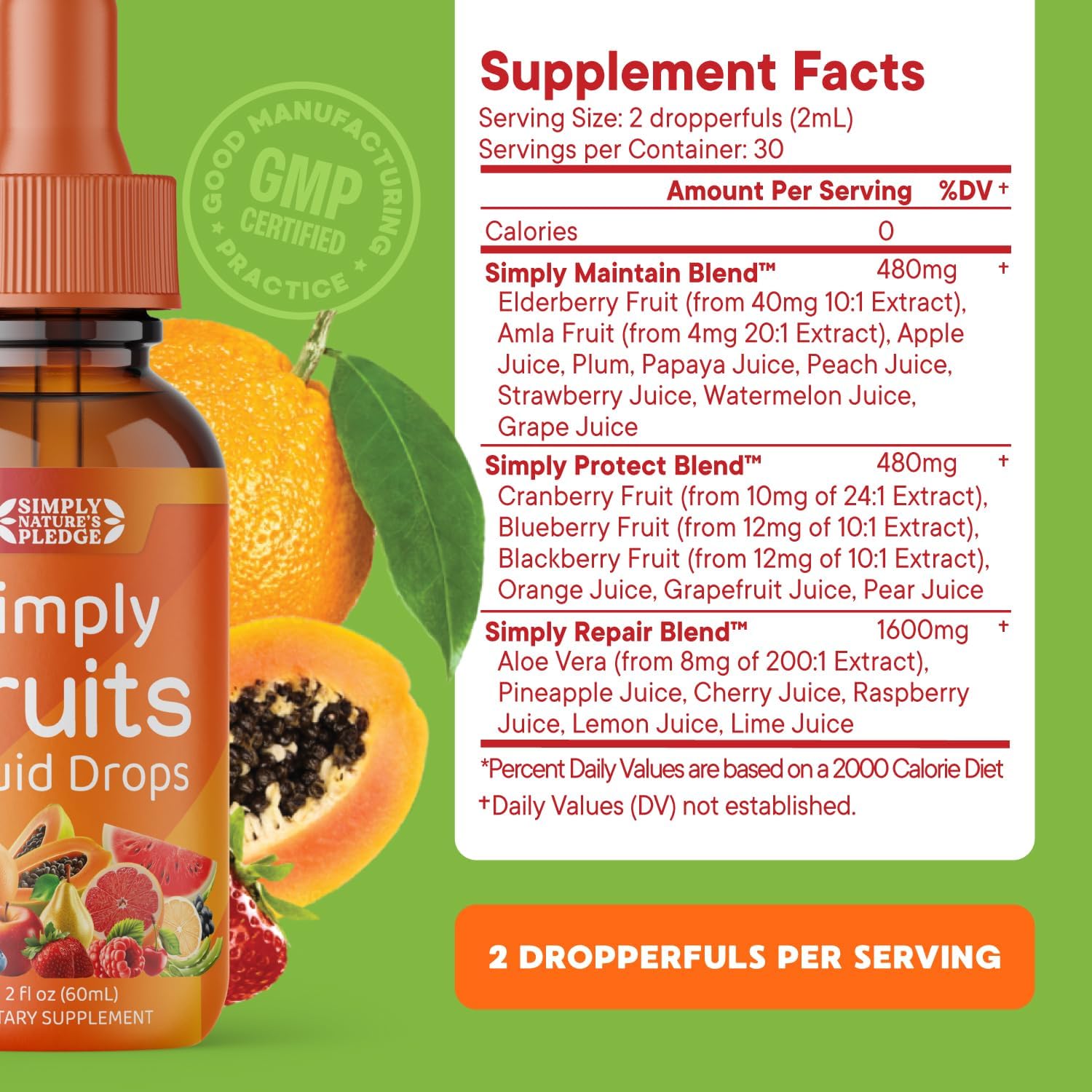 Simply Nature's Pledge Fruit and Vegetable Supplement - Liquid Drops - Whole Food Superfoods - görsel 3