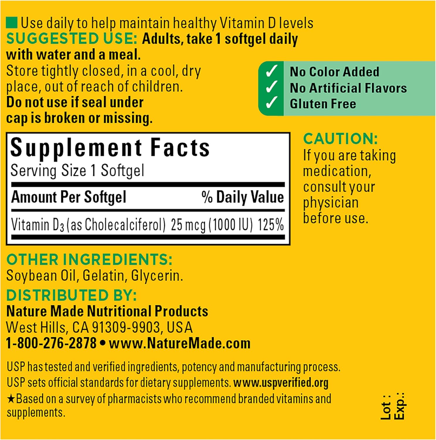 Nature Made Vitamin D3 1000 IU (25 mcg) – 100 Softgels - görsel 6