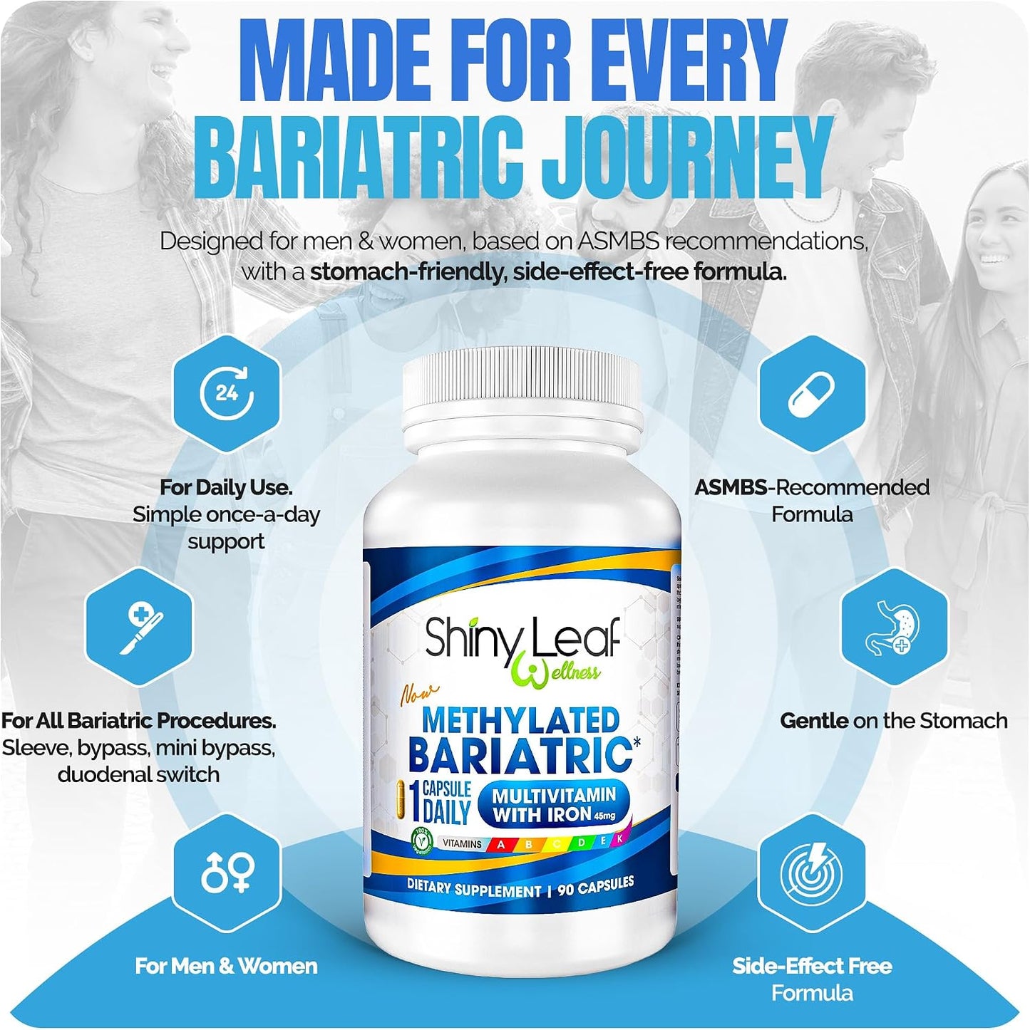 Shiny Leaf Methylated Bariatric Multivitamin with Iron 45mg – Once Daily Capsule – ASMBS Compliant – 90 Capsules - görsel 8