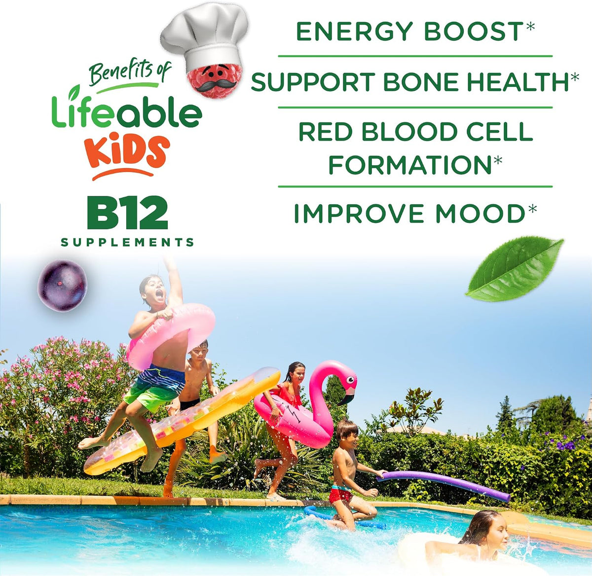 Lifeable Sugar Free Kids Vitamin B12 Gummies - 1000 mcg - Strawberry Flavour - 90 Gummies - görsel 3