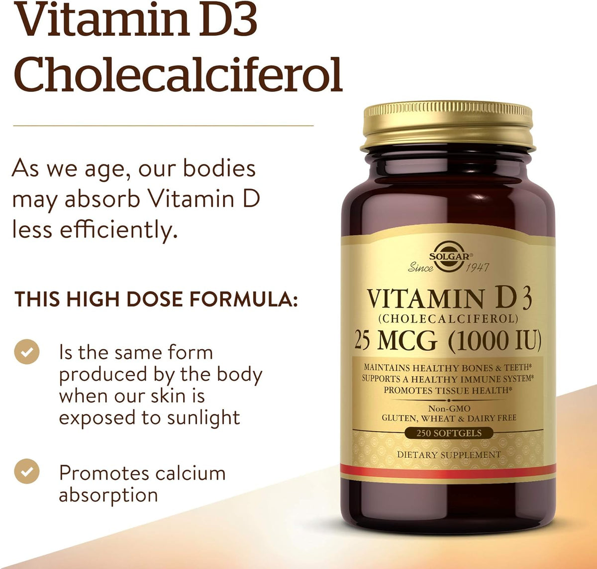 Solgar Vitamin D3 1000 IU Softgels, 250 Softgels - görsel 3