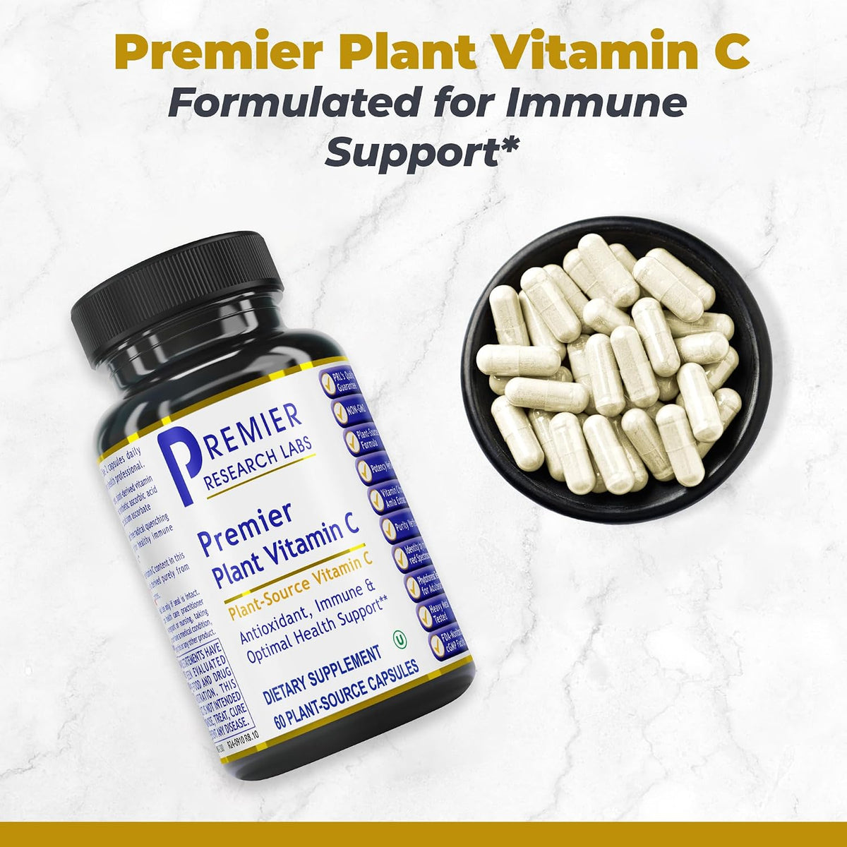 Premier Research Labs Essential C Complex - Whole Food Vitamin C with Bioflavonoids & Rose Hips - 60 Vegetarian Capsules - görsel 3