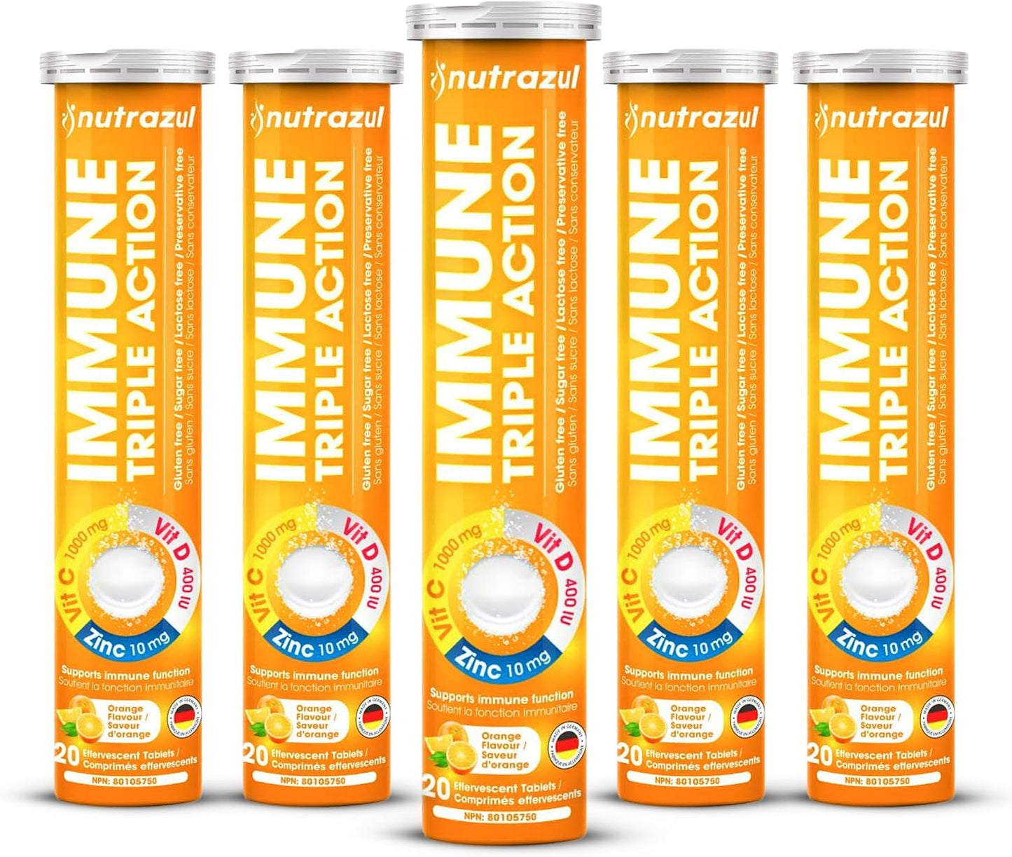 Nutrazul Immune Triple Action Effervescent Tablets, Vitamin C 1000mg with Vitamin D and Zinc, Orange Flavour, 60 Tablets (3 Packs of 20) - görsel 9