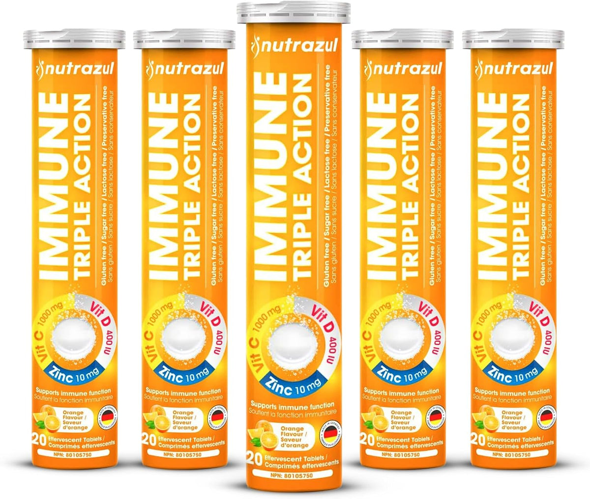 Nutrazul Immune Triple Action Effervescent Tablets, Vitamin C 1000mg with Vitamin D and Zinc, Orange Flavour, 60 Tablets (3 Packs of 20) - görsel 9