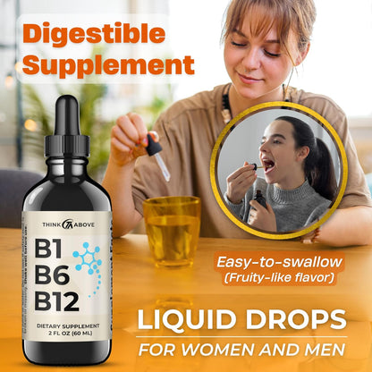Think Above B1 B6 B12 Liquid Drops - Fruity Flavour - 60 ml (60-Day Supply)