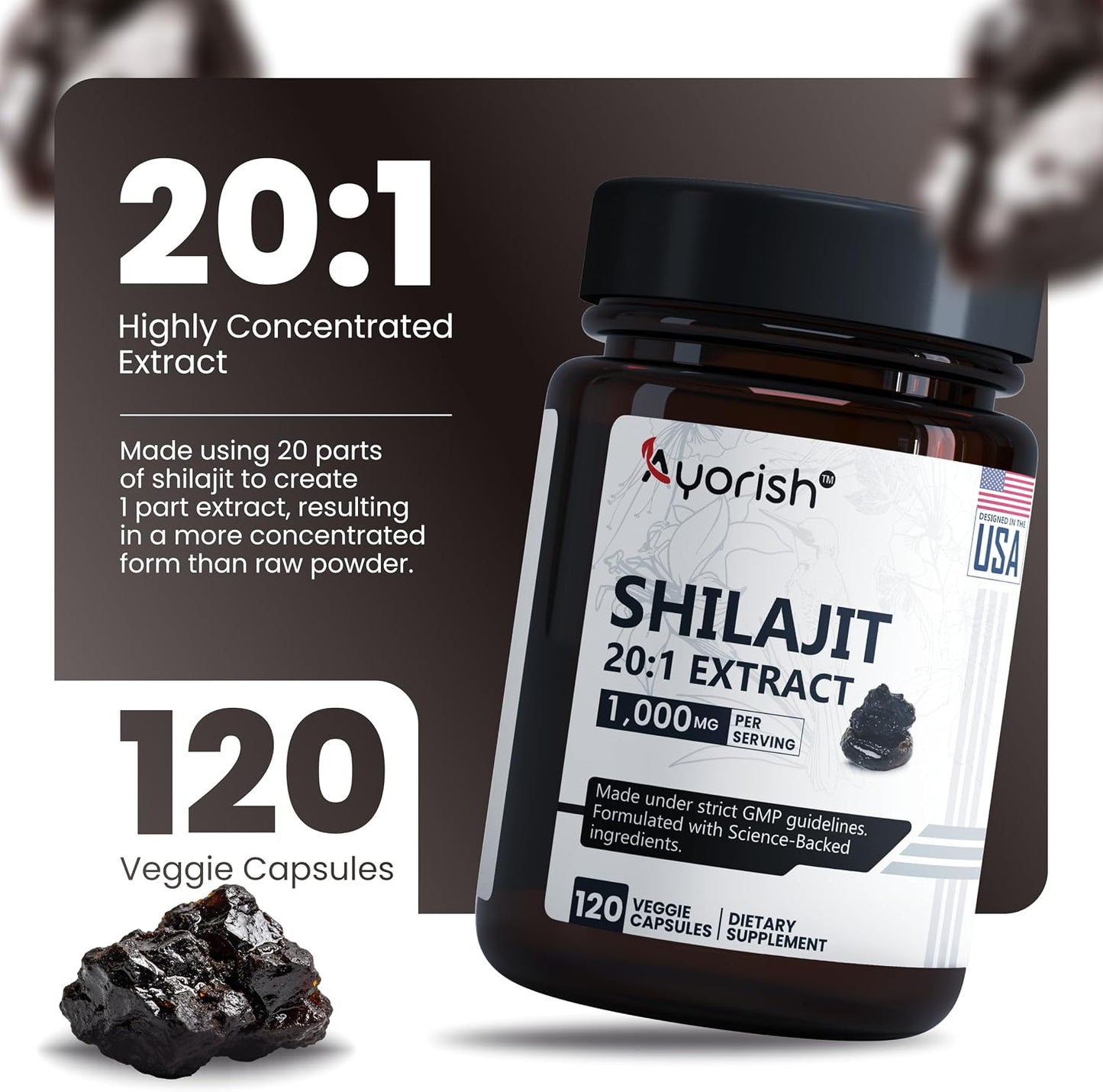 Pure Shilajit Capsules 1000 mg, 120 Capsules with Fulvic Acid & 85+ Trace Minerals - görsel 3