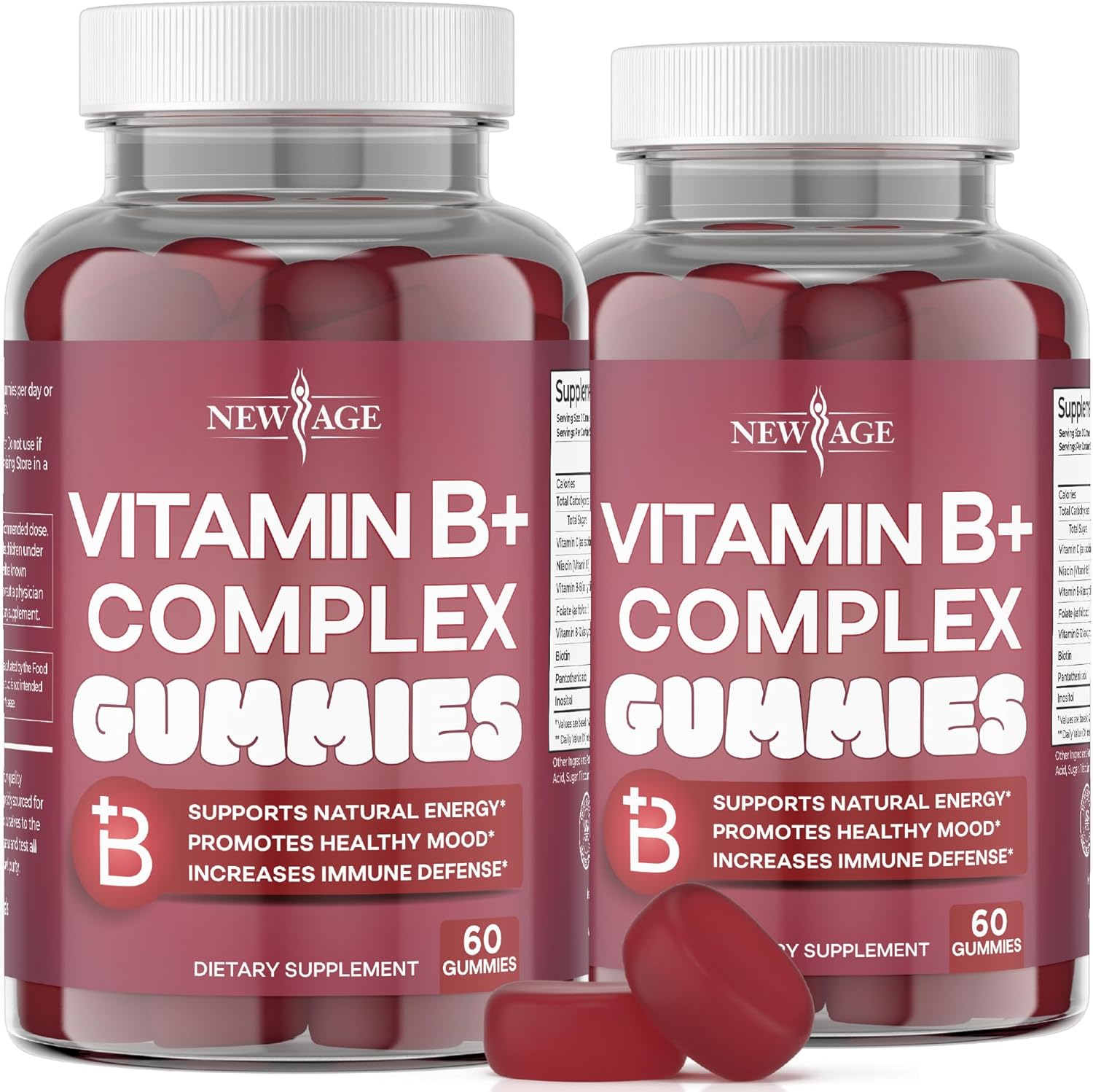NEW AGE Vitamin B Complex Gummies with Vitamin B3, B6, & B12 – with Biotin, Folic Acid & Vitamin C – Gluten-free, Vegan, Made in the USA! (120 Count, Pack of 2) - görsel 1