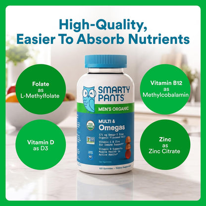 SmartyPants Men's Multivitamin Organic Gummies – 120 (30-Day Supply)