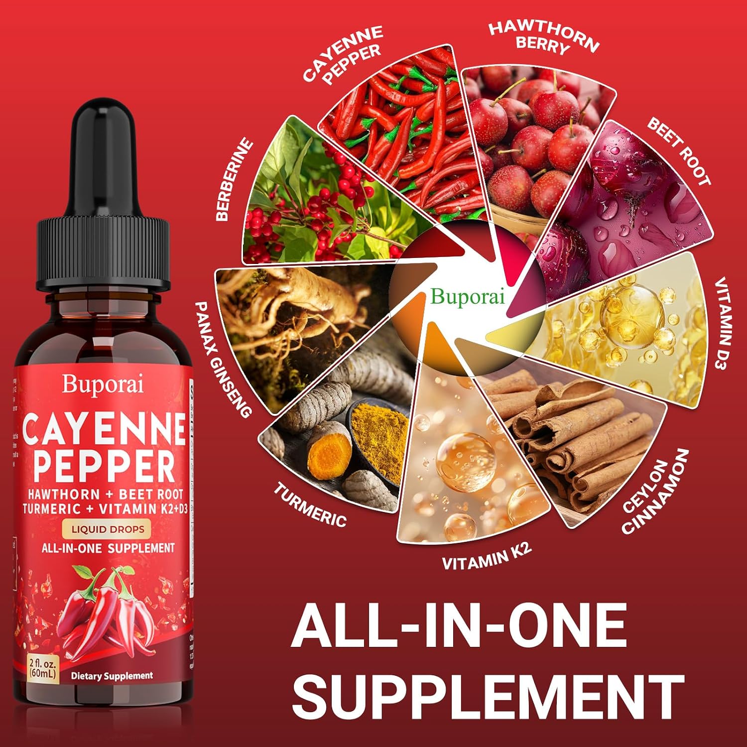 Cayenne Pepper Drops with Vitamin D3 K2 and Beetroot Powder | Buporai - görsel 3