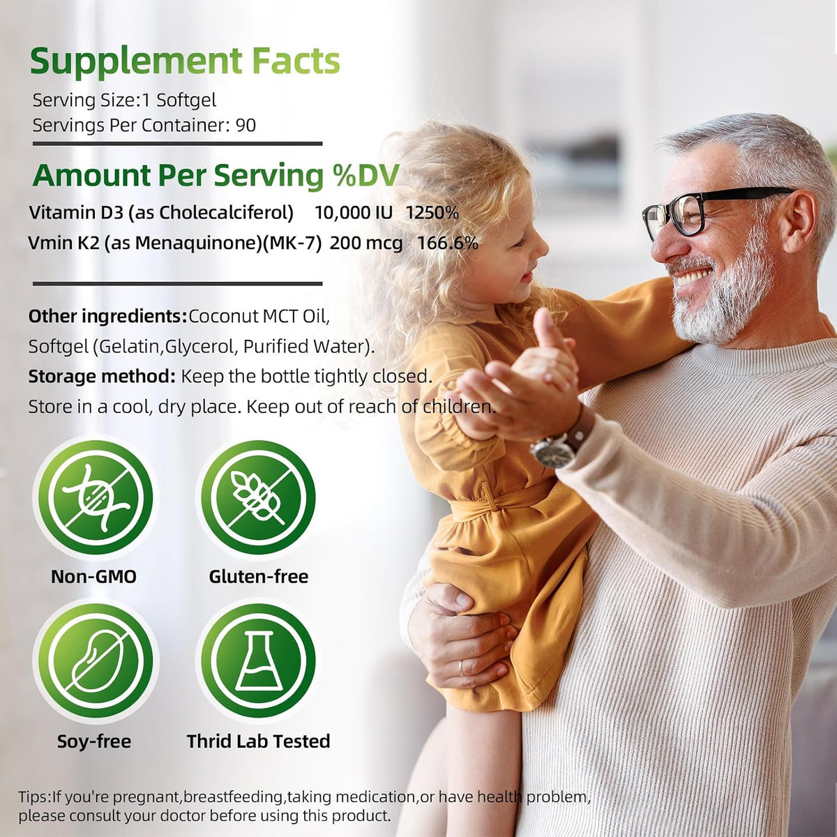 LIVEGIS Vitamin D3 K2 Soft gel capsules – 10,000 IU D3 & 200 mcg K2 (MK-7) with Coconut Oil, 90 Count - görsel 2