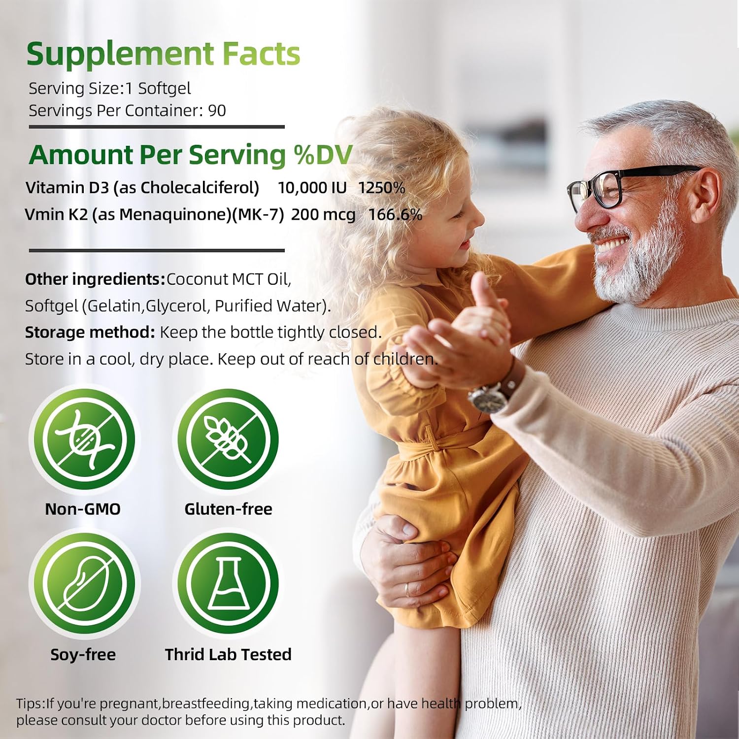 LIVEGIS Vitamin D3 K2 Soft gel capsules – 10,000 IU D3 & 200 mcg K2 (MK-7) with Coconut Oil, 90 Count - görsel 2