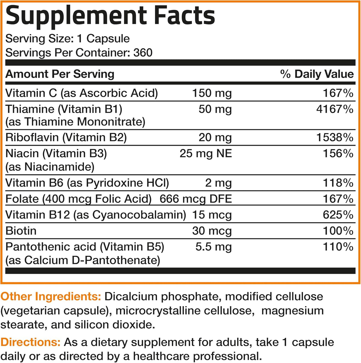 Bronson Vitamin B Complex with Vitamin C - 360 Vegetarian Capsules - görsel 8