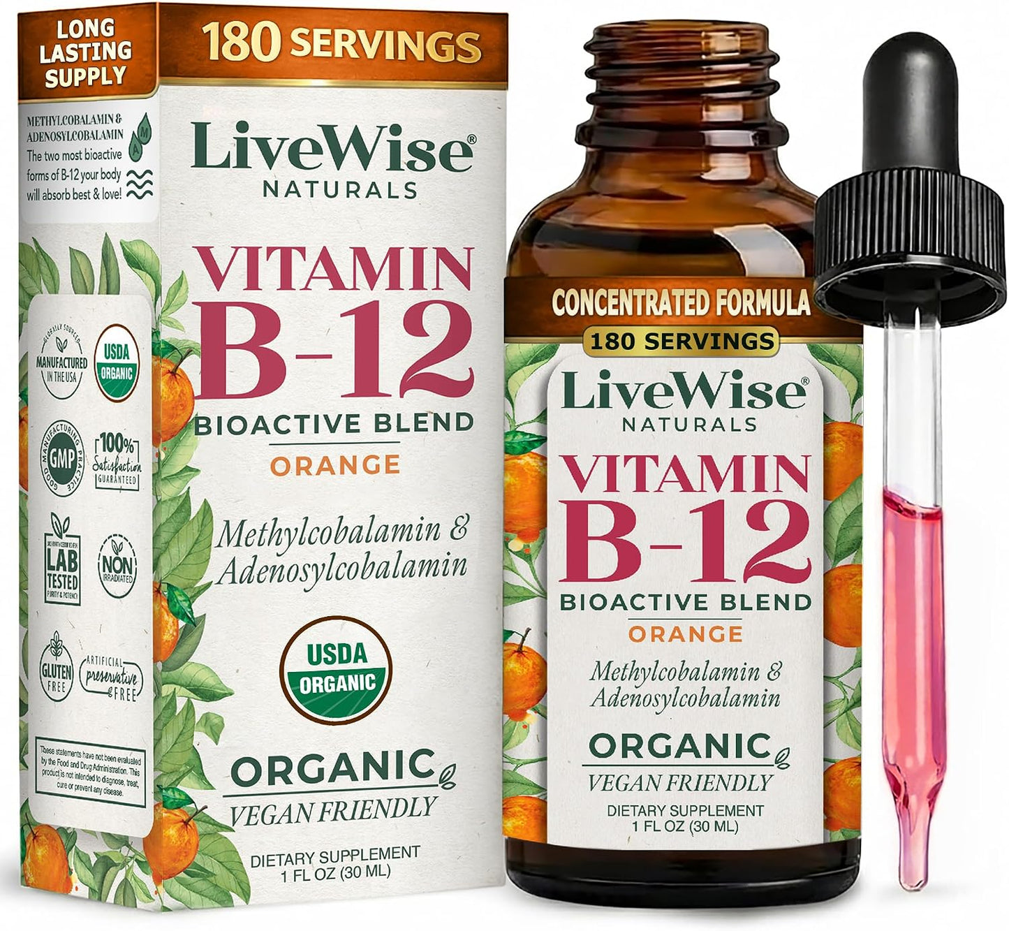 Organic Vitamin B12 1000 mcg Sublingual Liquid Drops - Methylcobalamin & Adenosylcobalamin, Unflavoured, 60 ml (450 Servings) - görsel 10