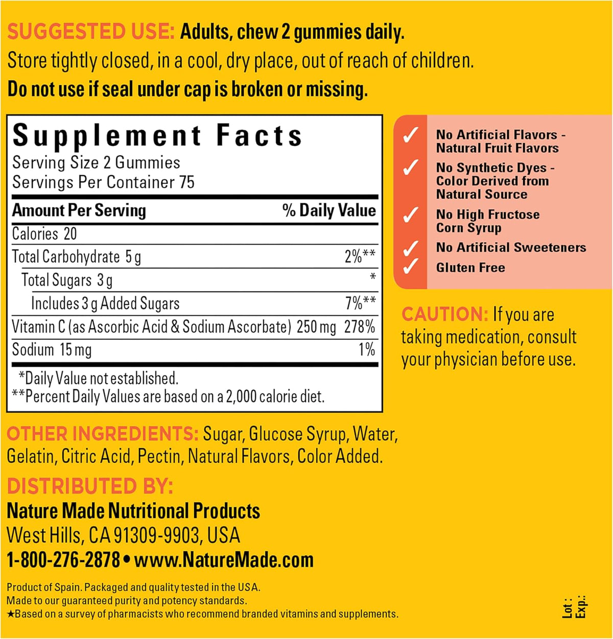 Nature Made Vitamin C Gummies, 250mg, 150 Count - görsel 7