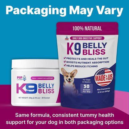 K9 Belly Bliss, All-Natural Gut Health Prebiotic for Dogs, Vet-Approved Daily Digestive Support, 30 Scoops