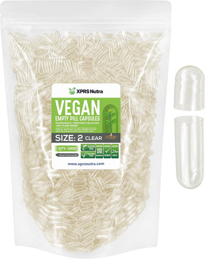 XPRS Nutra Size 2 Empty Vegan Capsules - 100 Clear HPMC Vegetable Capsules for DIY Filling