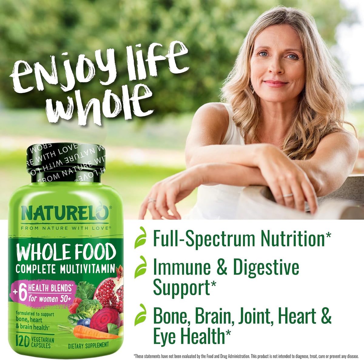 NATURELO Whole Food Multivitamin for Women Over 50 (Iron Free) - 120 Vegan Capsules - görsel 4