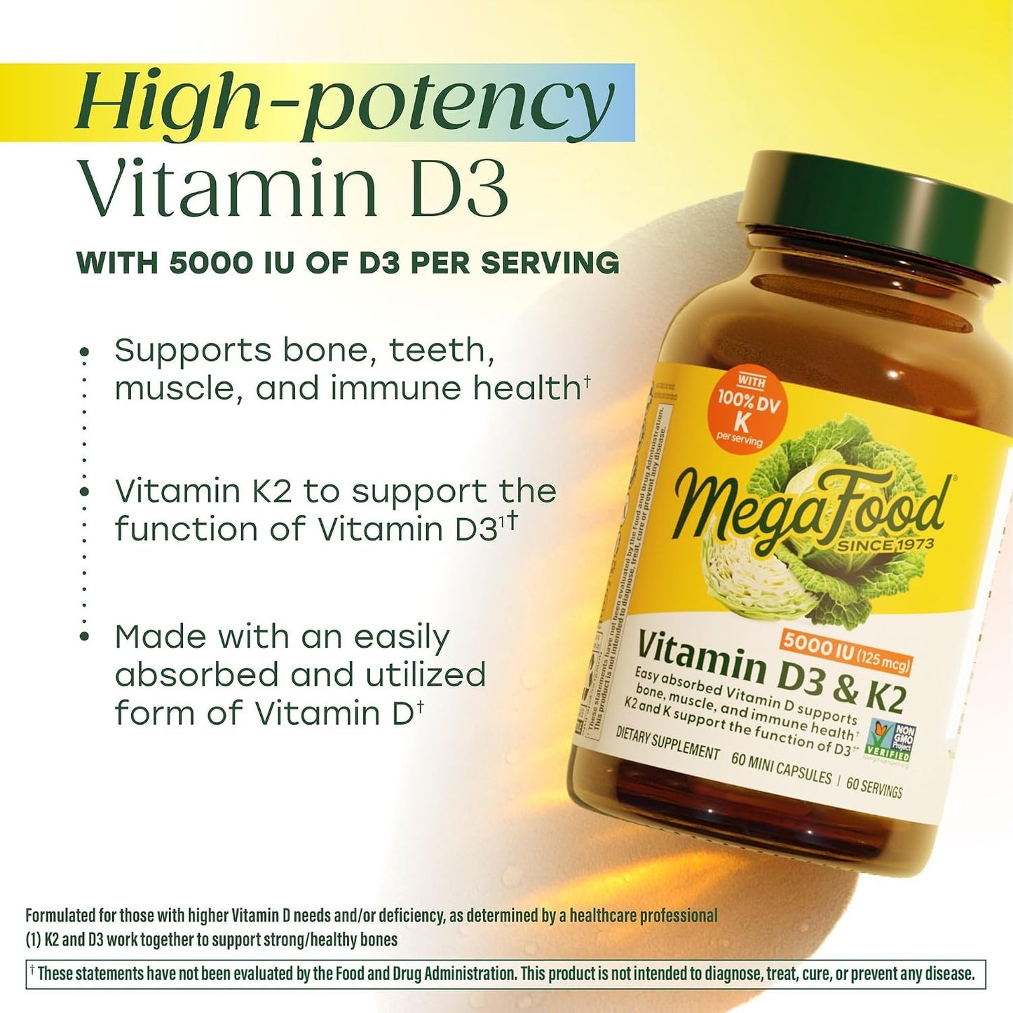 MegaFood Vitamin D3 5000 IU (125 mcg) with Vitamin K2 - 120 Mini Capsules - görsel 3