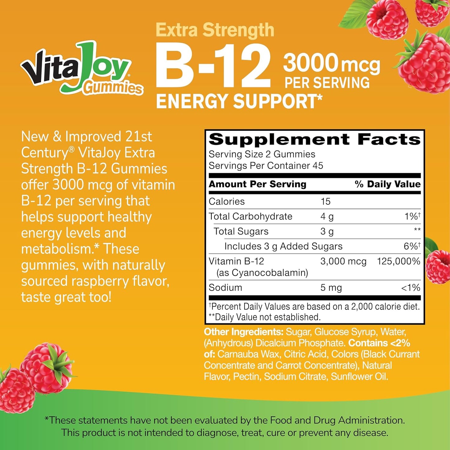 21st Century Extra Strength Vitamin B12 Gummies 3000 mcg - Energy and Nerve Support, Vegan and Gluten-free, Raspberry, 90 Count - görsel 2