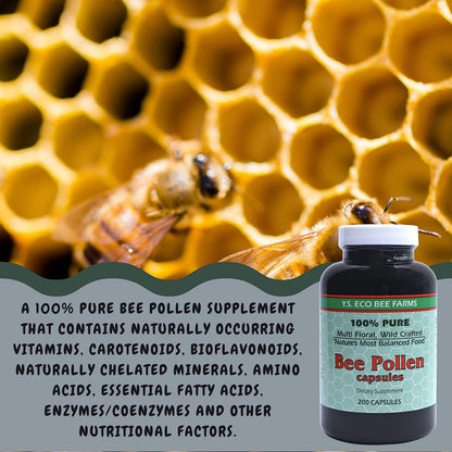 Y.S. Eco Bee Farms 100% Pure Wild Crafted Bee Pollen Capsules (200 Capsules)