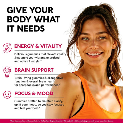 Vitamin B-Complex Gummies – Energy & Brain Support – Vegan – 60 Count