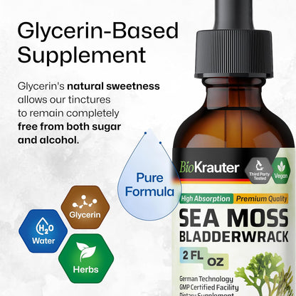 BIO KRAUTER 2-in-1 Sea Moss & Bladderwrack Drops – Vegan Liquid Supplement, 60 ml