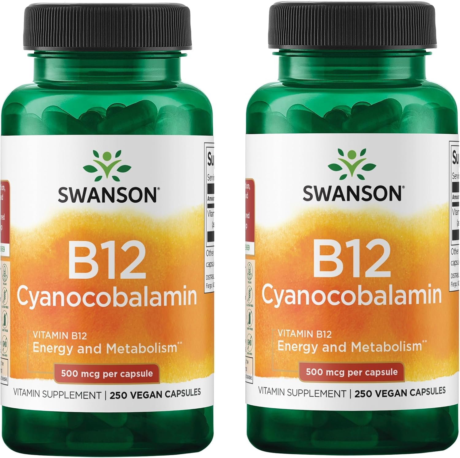 Swanson B12 Cyanocobalamin – Energy Metabolism Support – Nervous System & Red Blood Cell Health – Non-GMO & Gluten-free – 250 Capsules - görsel 1