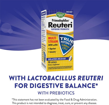 Nature's Way Primadophilus Reuteri Probiotics, 5 Billion CFU, 90 Capsules