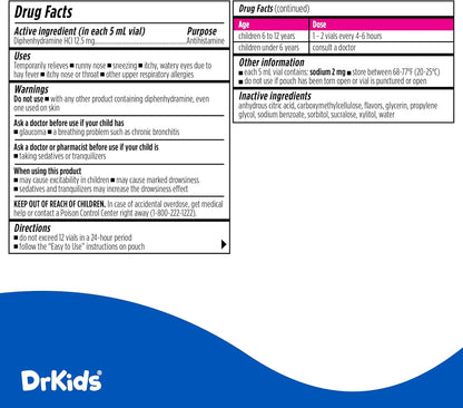 Dr. Kids Children's Allergy Relief Medicine, Mixed Berry Flavour, 20 Count