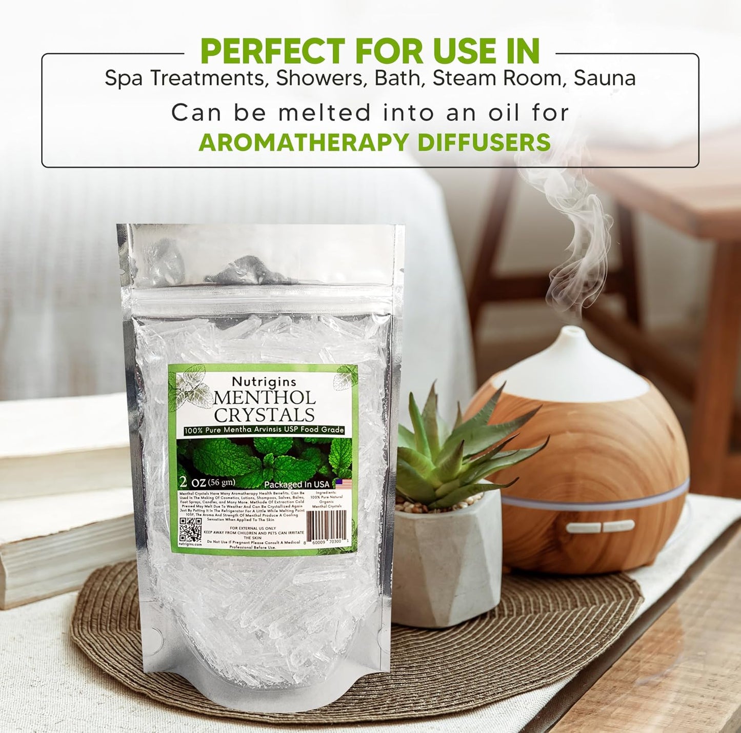 Nutrigins Menthol Crystals 2 oz - Pure Organic 100% Natural Menthol Crystals from Mint (Mentha Arvensis) - Resealable Stand-Up Pouch - görsel 4