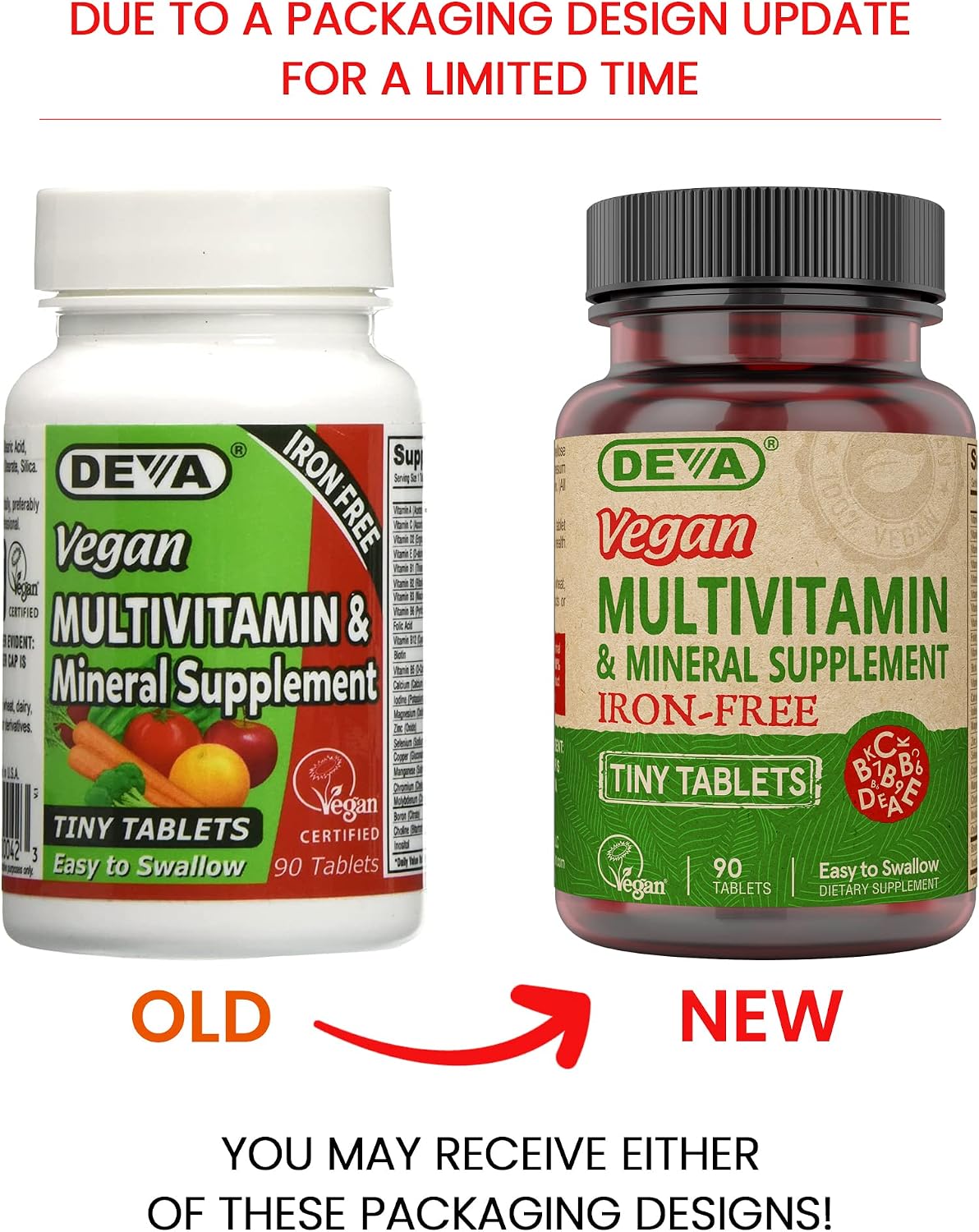 Deva Vegan Multivitamin and Mineral Supplement Iron-Free - High-Potency with Vitamins A, C, D, E, B Complex - 90 Tiny Tablets (4-Pack) - görsel 2