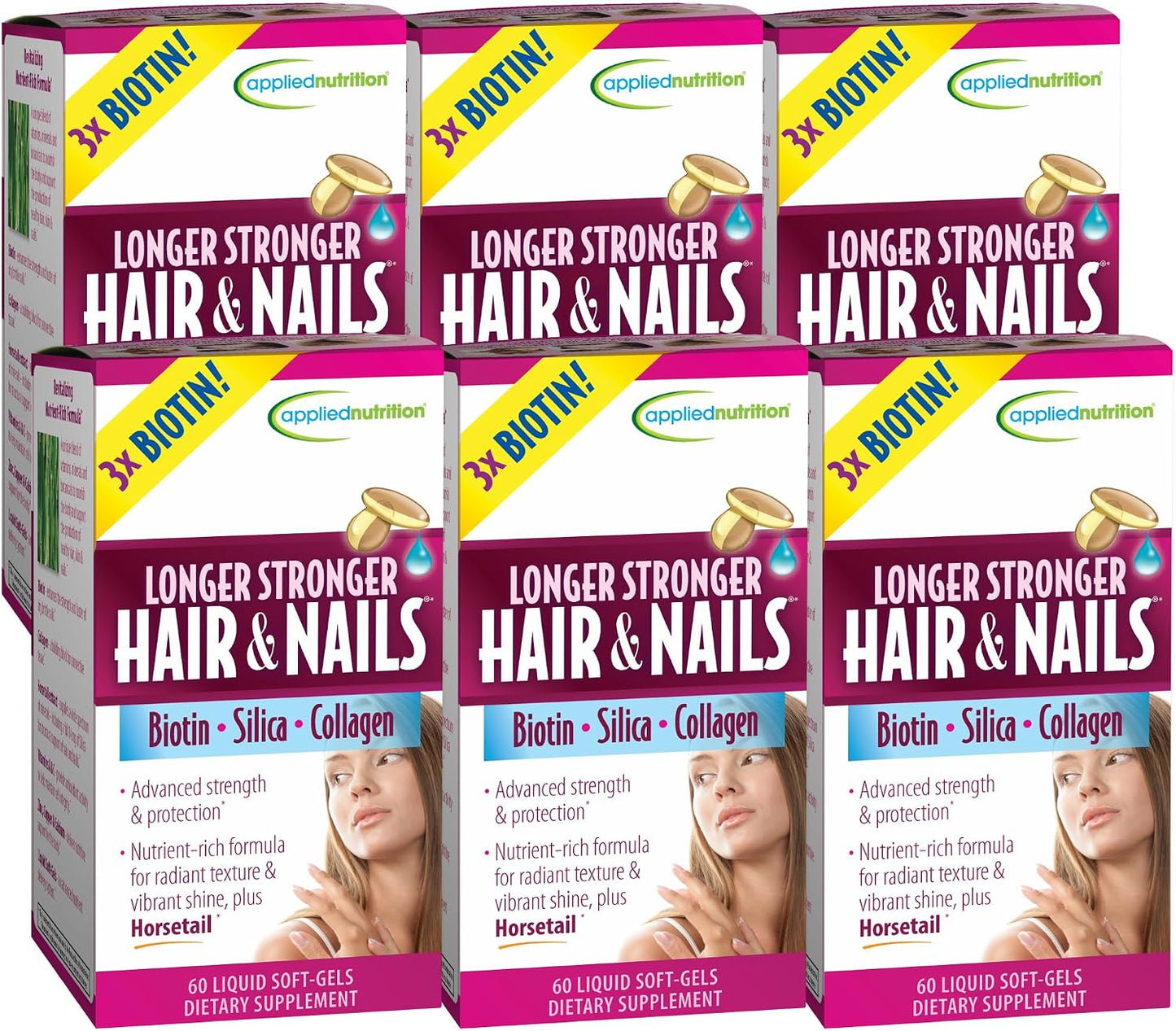 Applied Nutrition Longer Stronger Hair & Nails - Biotin, Silica & Collagen Liquid Soft-Gels - 180 Servings - görsel 1