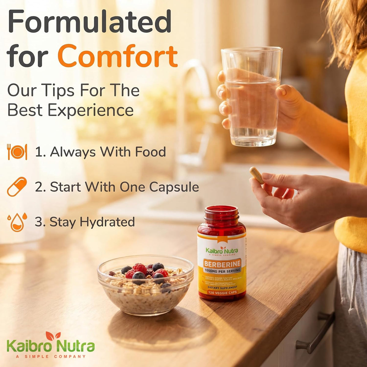 Berberine HCL Supplement 1000mg – Immune System, Glucose Support, Circulatory & Gastrointestinal Health – Vegan & Gluten-Free (120 Capsules) - görsel 2