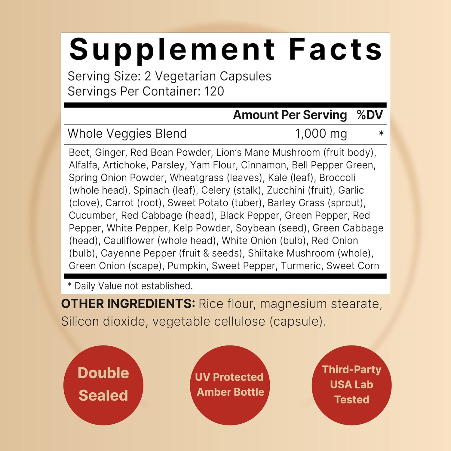 NatureBell Fruit and Veggies Food Supplement, 480 Vegetarian Capsules - 40 Whole Fruits & Vegetables Blend - görsel 4