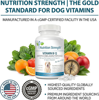 Nutrition Strength Vitamin B12 for Dogs Plus Folate & Calcium – 120 Chewable Tablets