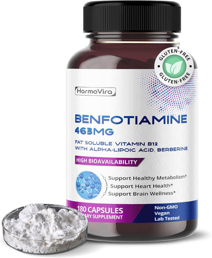 Benfotiamine (Fat-Soluble Vitamin B1) with Alpha-Lipoic Acid & Berberine – Advanced Formula – 180 Capsules